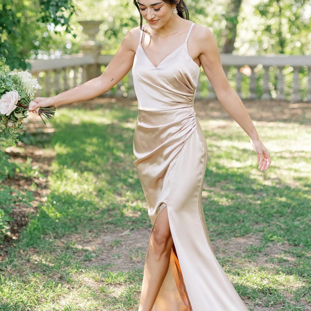 Revelry Rory Satin Gown-Gold Champagne